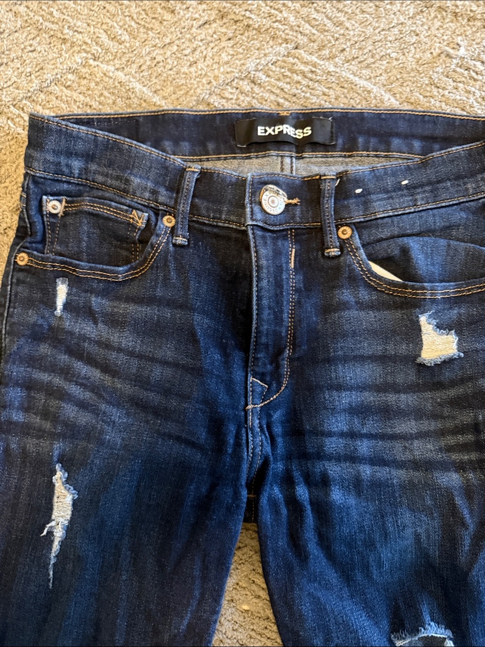 Express Indigo Blue Distressed Slim Jeans